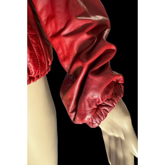 Vintage 80s red leather pleat assymetrical jacket Size  15/16 - Picture 6 of 14
